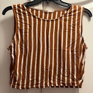 Striped Brown and White Sleeveless Top